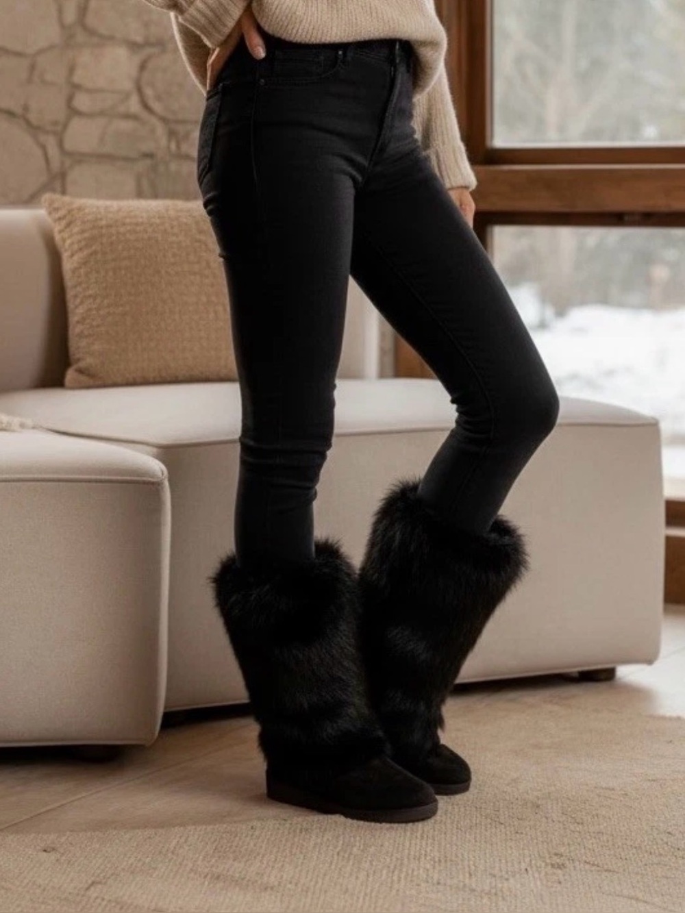 Tecnica Tall Skandia Full Fur Ski Winter Boot Size 41/9.5-10 US Black Y2K